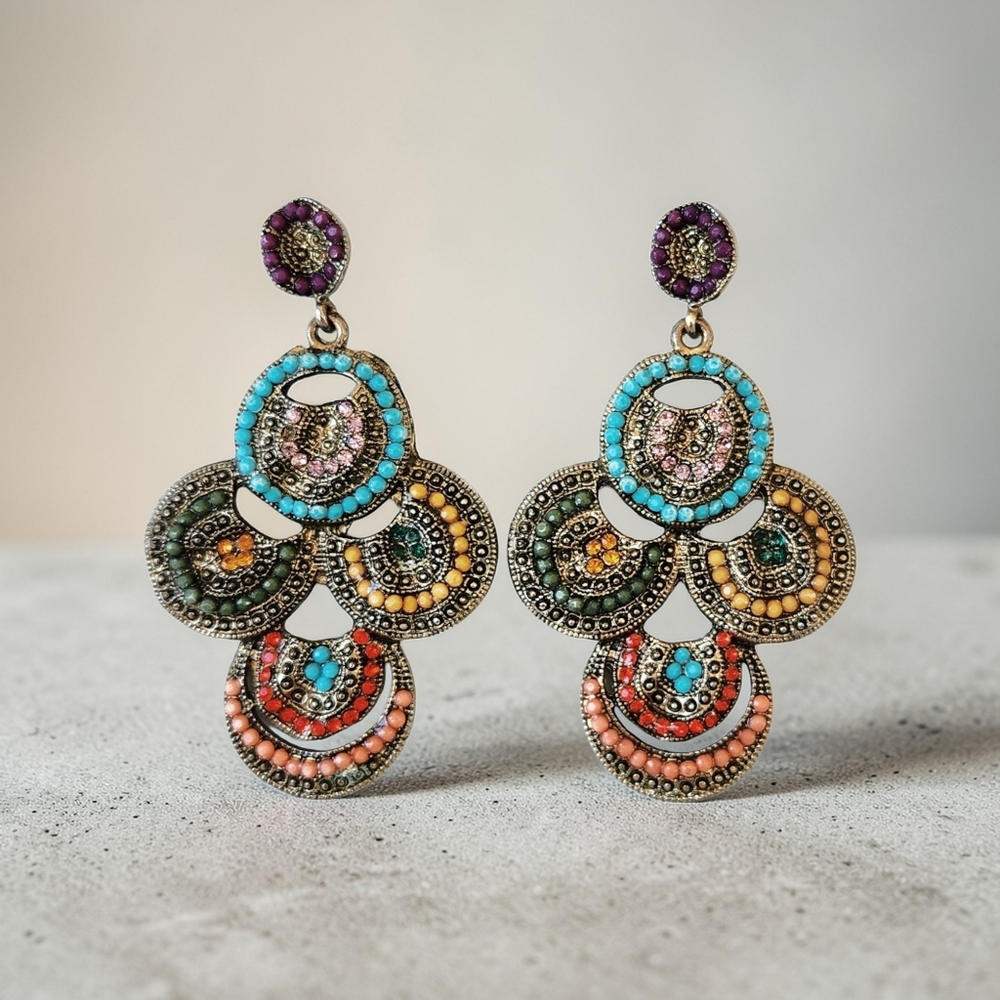 Unique Boho Dangle Drop Large Beaded Statement Ea… - image 1